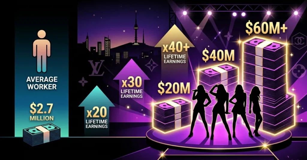 Top 12 K-Pop Idols: Can You Match Their Net Worth in a Lifetime? wealth comparison infographic showing idol earnings vs average lifetime income