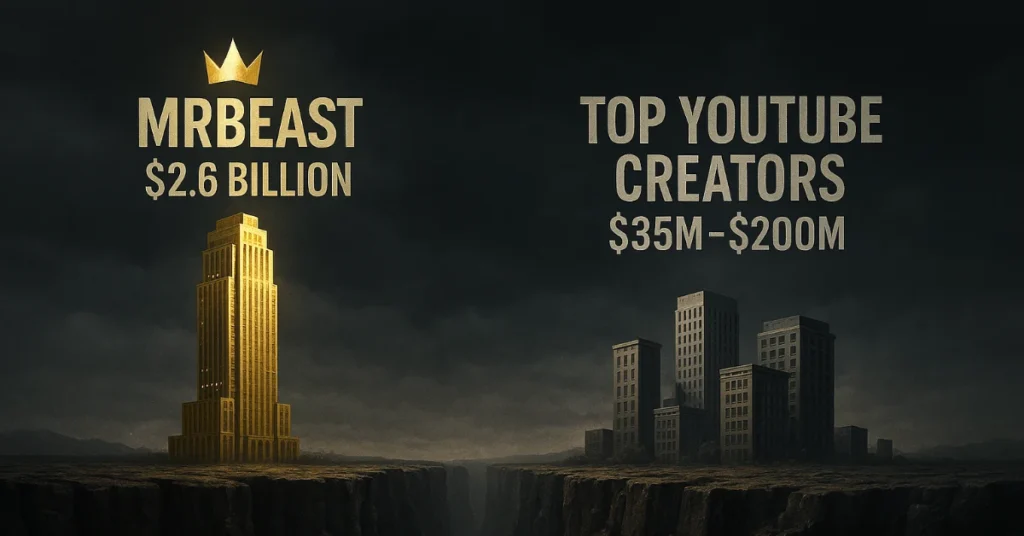 Best 9 YouTube Creators: Years to Match MrBeast's 2026 Wealth wealth gap visualization showing massive difference between MrBeast and other creators